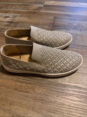 White Mountain Taupe Slip-On Knit Sneakers with Sparkle